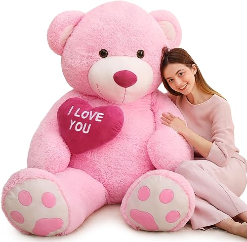 Vista 31 de MaoGoLan Oso de Peluche Gigante de 36" Animal de Peluche - Huellas de Corazón Rojo Oso de Peluche Grande para Regalo de San Valentín, Aniversario
