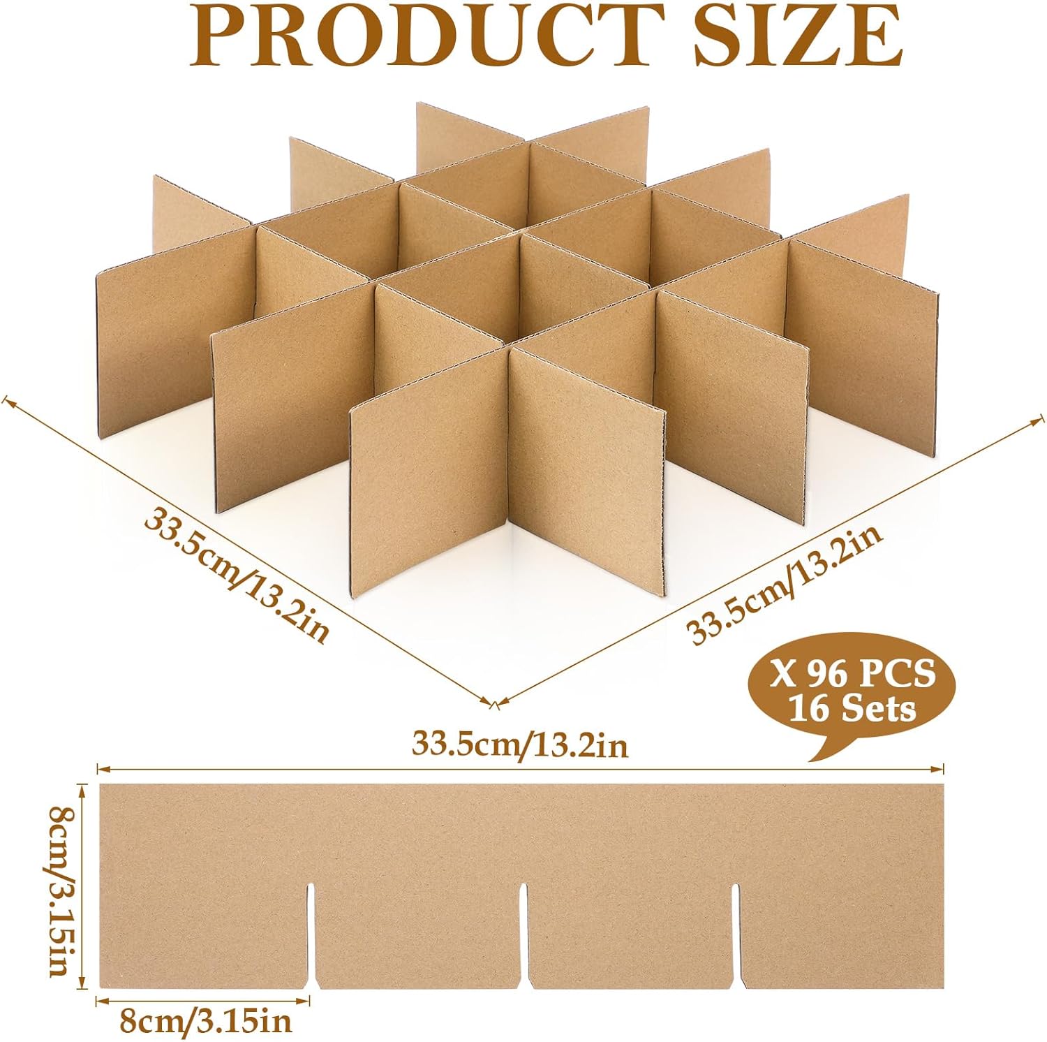 Feifeiya 16 Set Moving Box Divider Kits 13 x 13 x 3 Inch Shipping Cardboard Packing Dividers for Fruit Separation Glass Inserts Moving Kitchen Glassware Dish Packing Supplies(Box Not Included) (Brown)