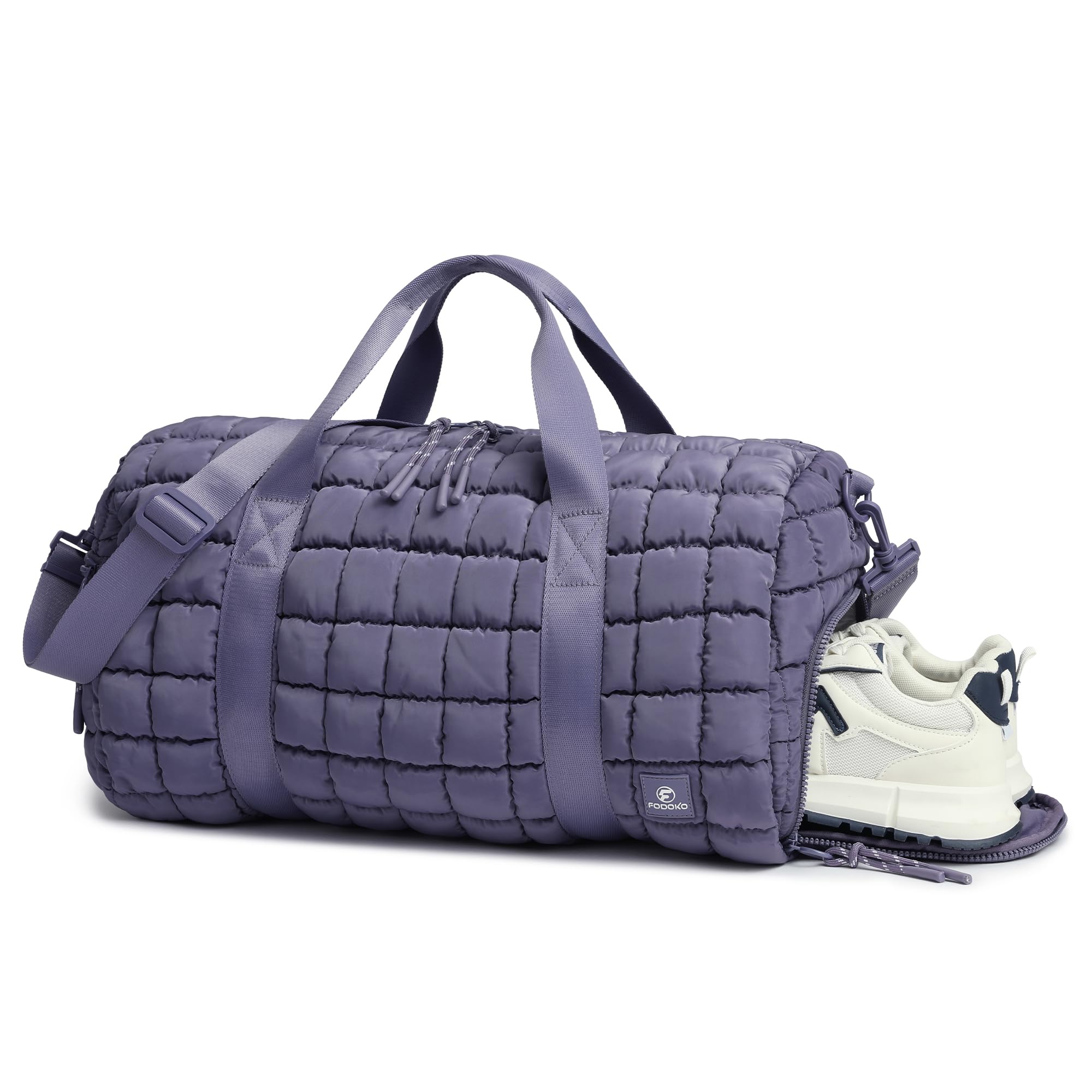 Quilted Duffel Bag for Women, Puffer Gym Duffle Bag with Shoe Compartment Lightweight Large Crossbody Sport Bag Travel Tote Mistviolet
