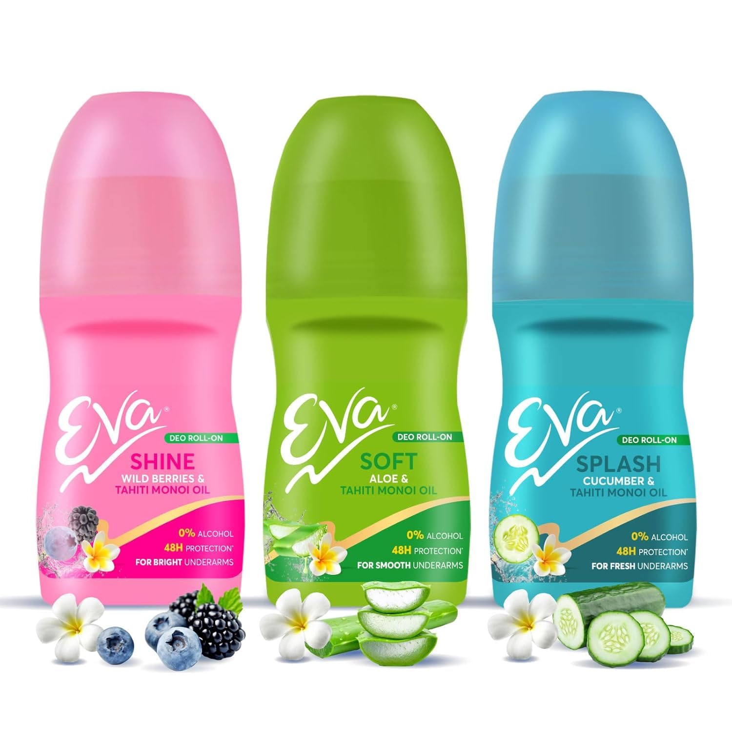 EVA Cyndicate Underarm Roll On Deodorant For Bright,Fresh & Smooth Underarms With Wild Berries,Aloe & Cucumber Flavor Alcohol & Aluminium Free For Women (25Ml, Pack Of 3)