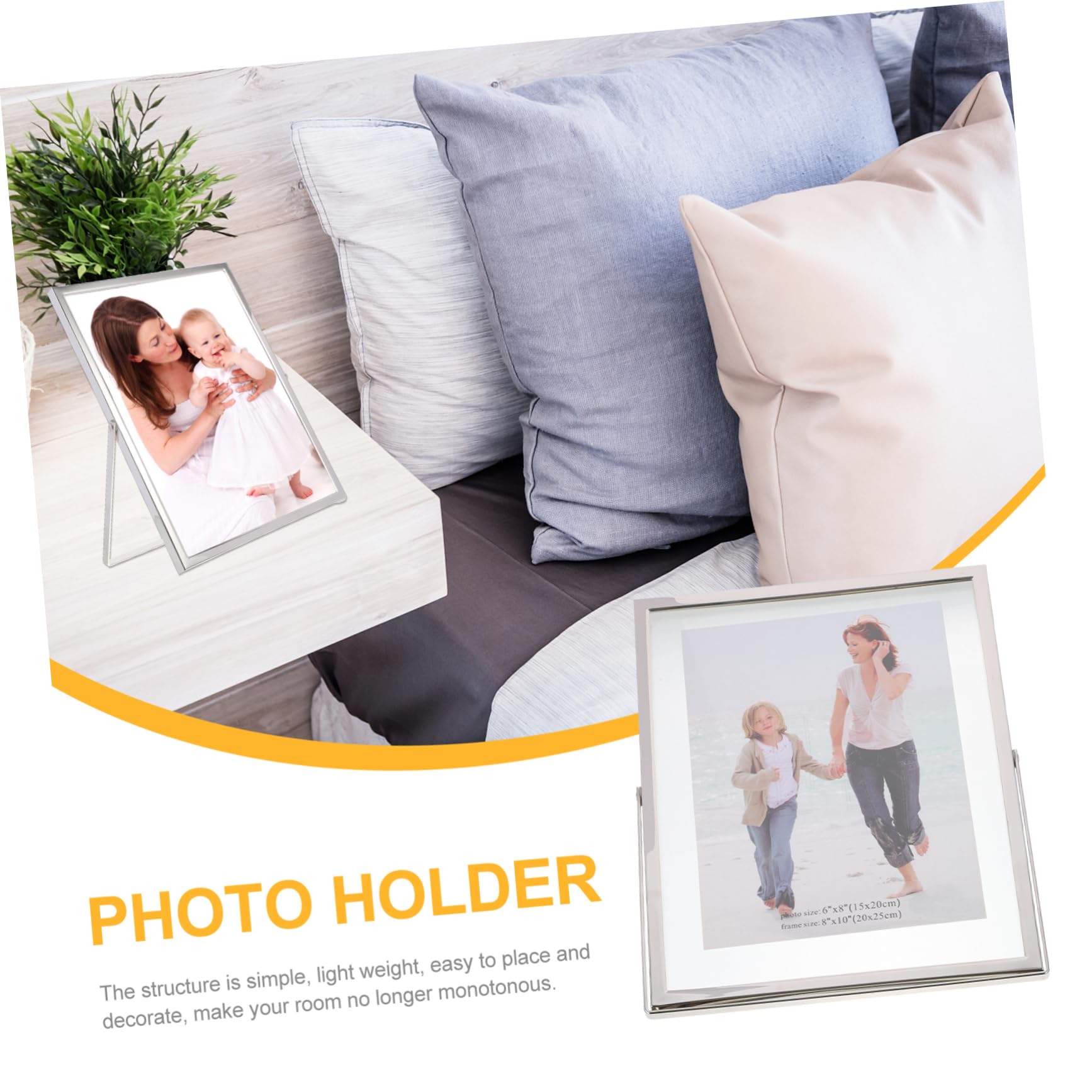 Cadre Photo Simple et Élégant en Verre Cadre Photo de Table Transparent Argenté Support Double Face pour Décoration Maison pour Exposition