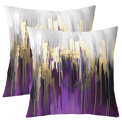 Erosebridal Set of 2 Abstract Art Pillow Covers Purple Gold