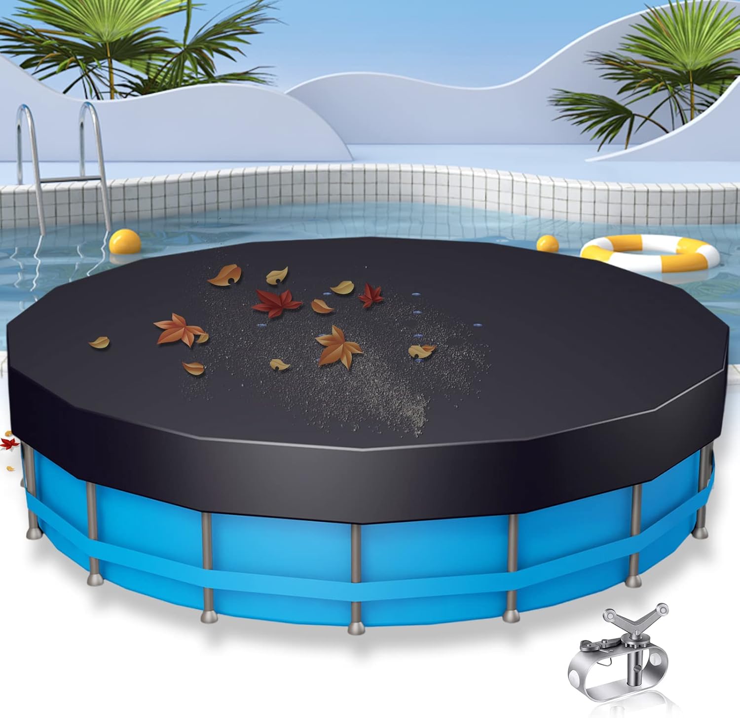 12 FT Pool Cover Round for Above Ground Pools，Inflatable