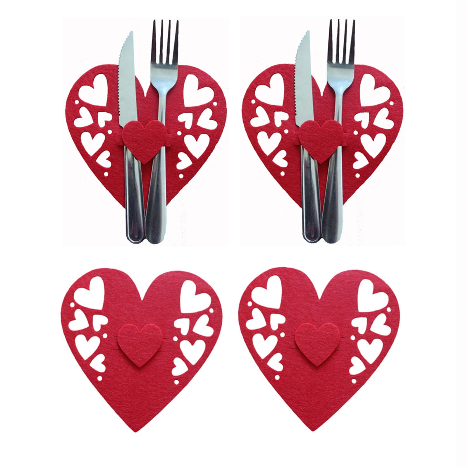 Bestvisse 4pcs Heart Cutlery Holder Knife Fork Sppon Pocket Valentines Day Tableware Cover
