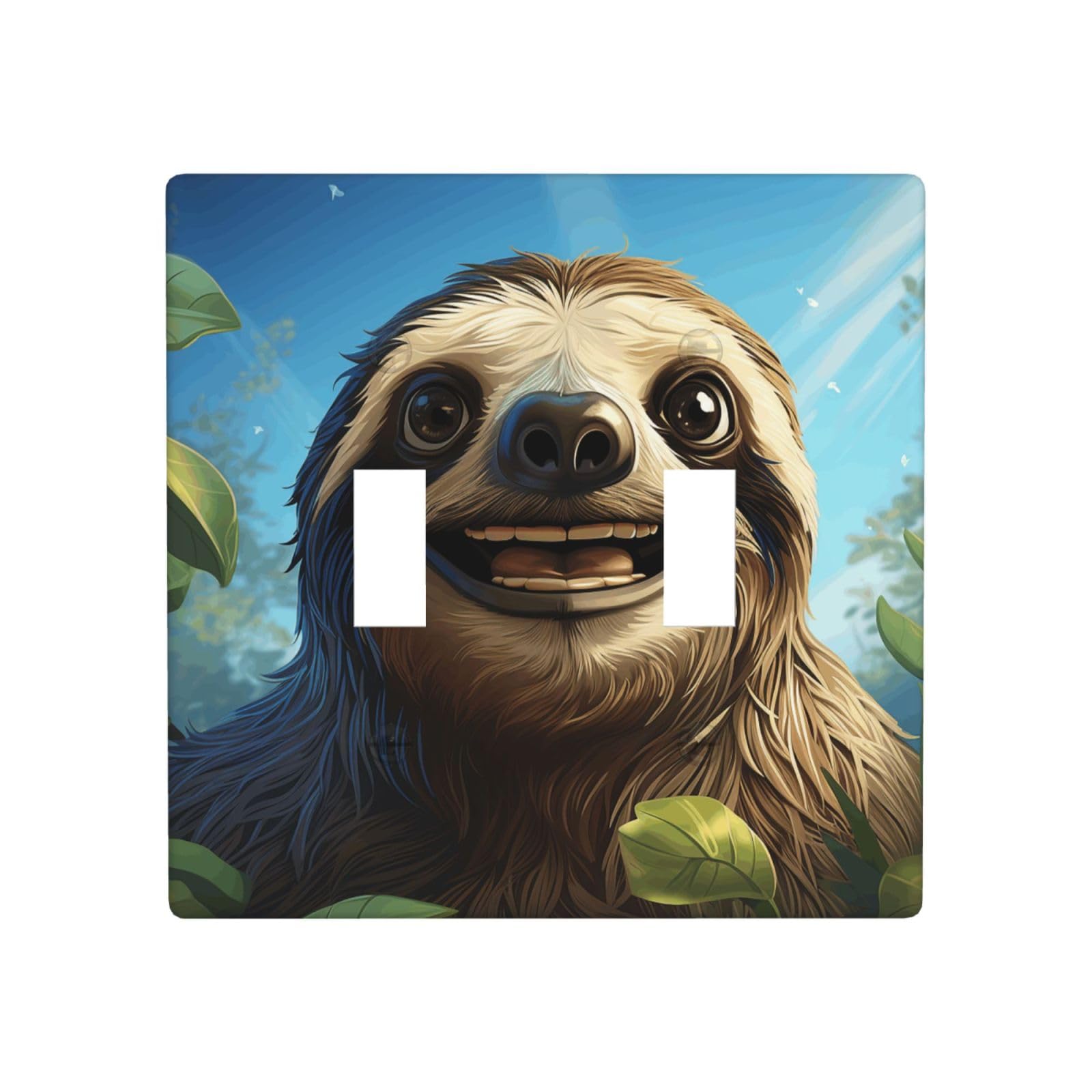 Kloph Cartoon Funny Sloth Decorator Double Toggle Light Switch Covers Wall Plate 2-Gang Standard Size 4.5" X 4.5" Double Toggle Switch Wallplate Decorative 2 Gang Wall Switch Plate Covers