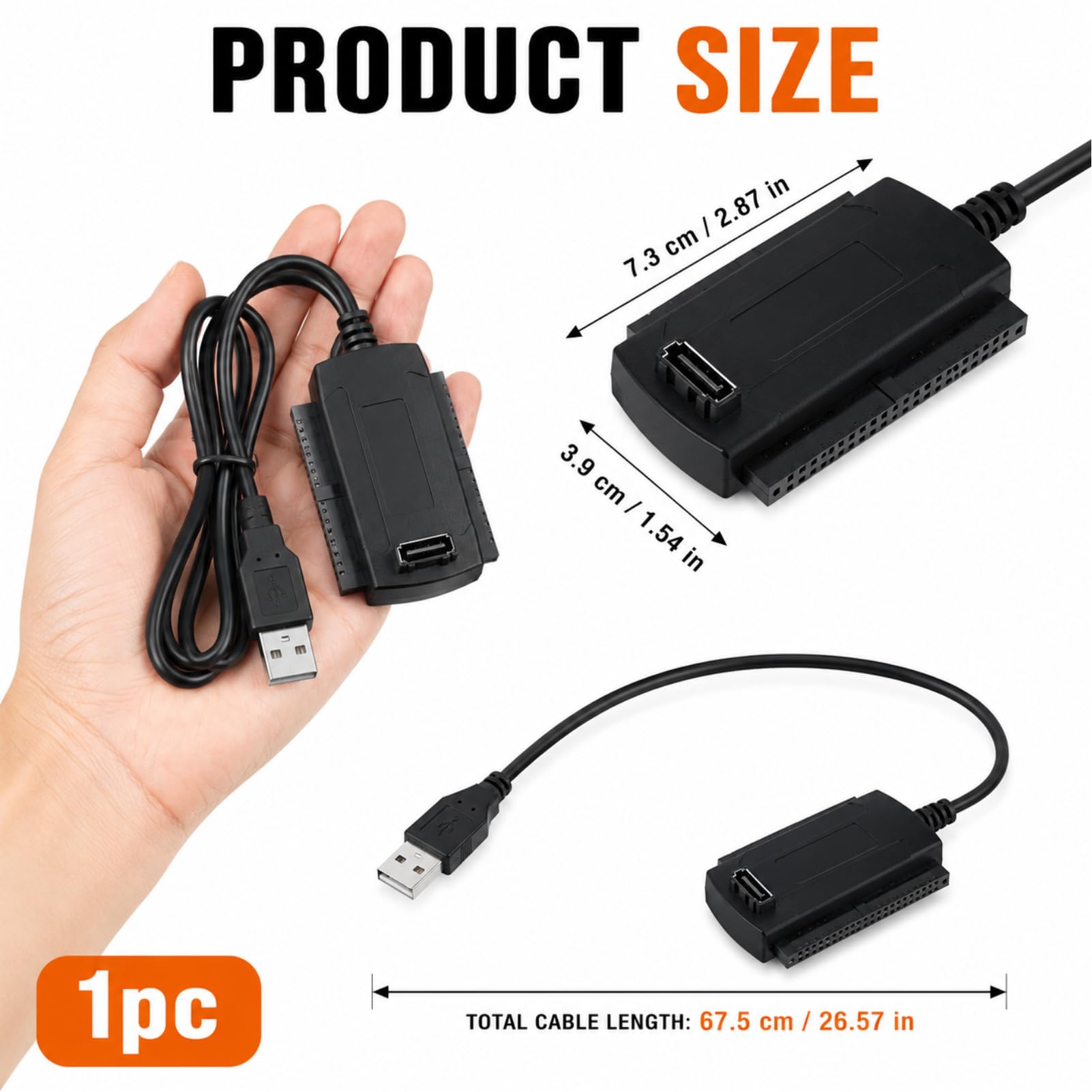 USB zu IDE SATA Adapter, IDE SATA Adapterkabel, USB 2.0 Adapter Kabel für 2,5 3,5 Zoll HDD SSD Laufwerke, USB auf SATA Konverter für CD DVD Laufwerk Externer Festplatten PC Laptop Datenübertragung