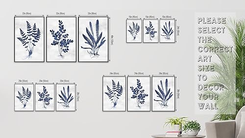 Miniatura 2 de Arte de pared botánico enmarcado grande – Decoración de pared de hoja azul marino de 16 x 24 pulgadas, juego de 3 impresiones artísticas Azul
