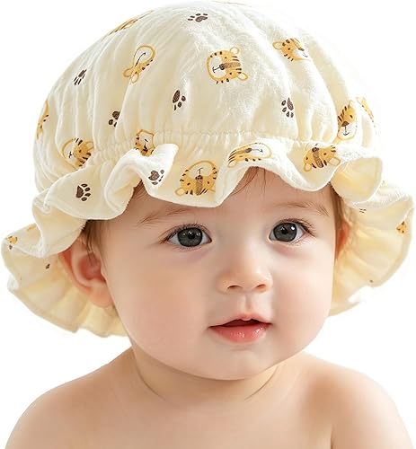 IZUS Cute Newborn Bonnet Hats Infant Ruffle Palace Hats Baby Girl 4-Layer Muslin