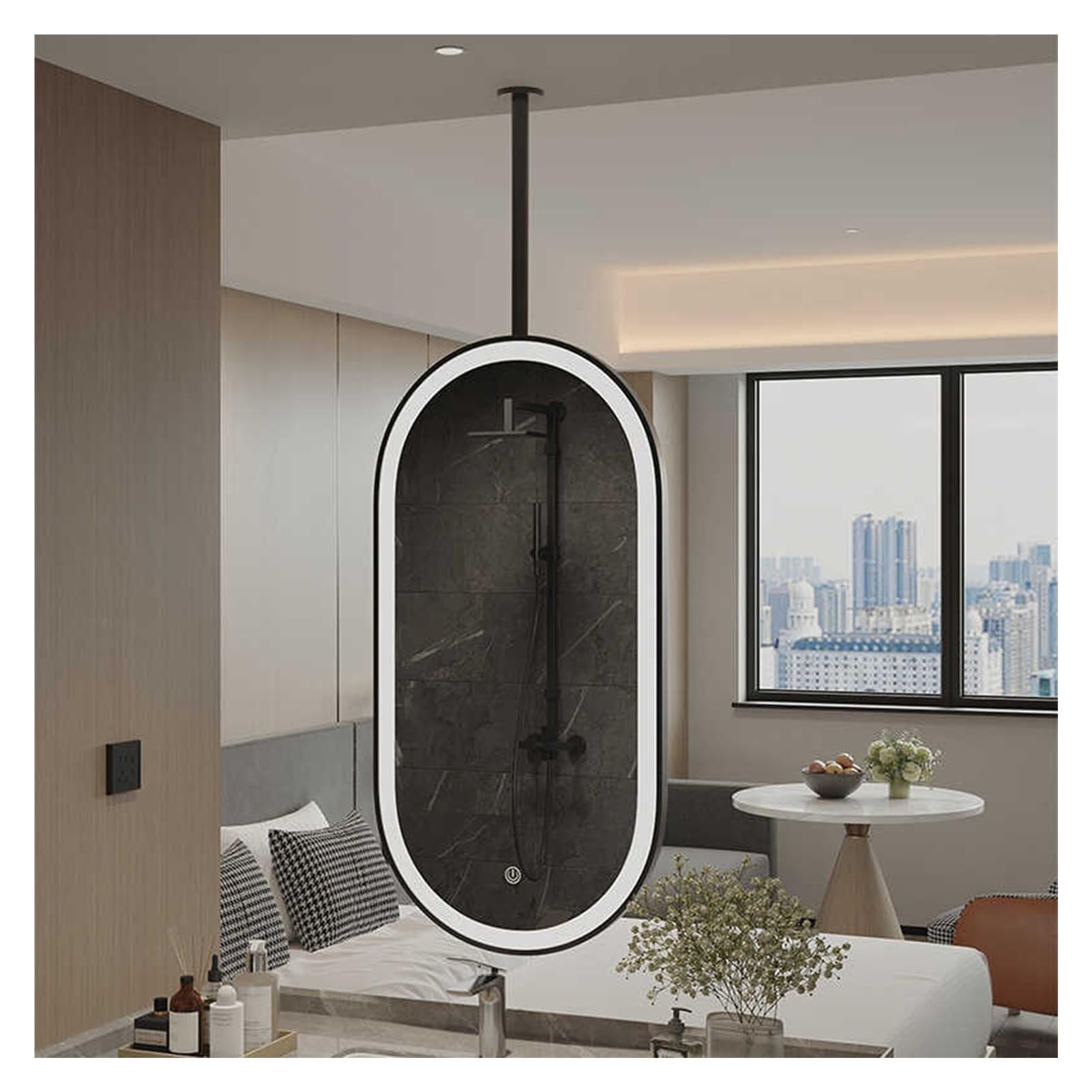 Miroir de salle de bain éclairé ovale pour simplifier la pose murale