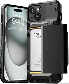 VRS DESIGN Damda Glide Pro Phone Case Designed for [iPhone 15 Plus], Sturdy Semi Auto Wallet [4 Cards] Card Holder Case Compatible with iPhone 15 Plus Case (2023) Logo Black