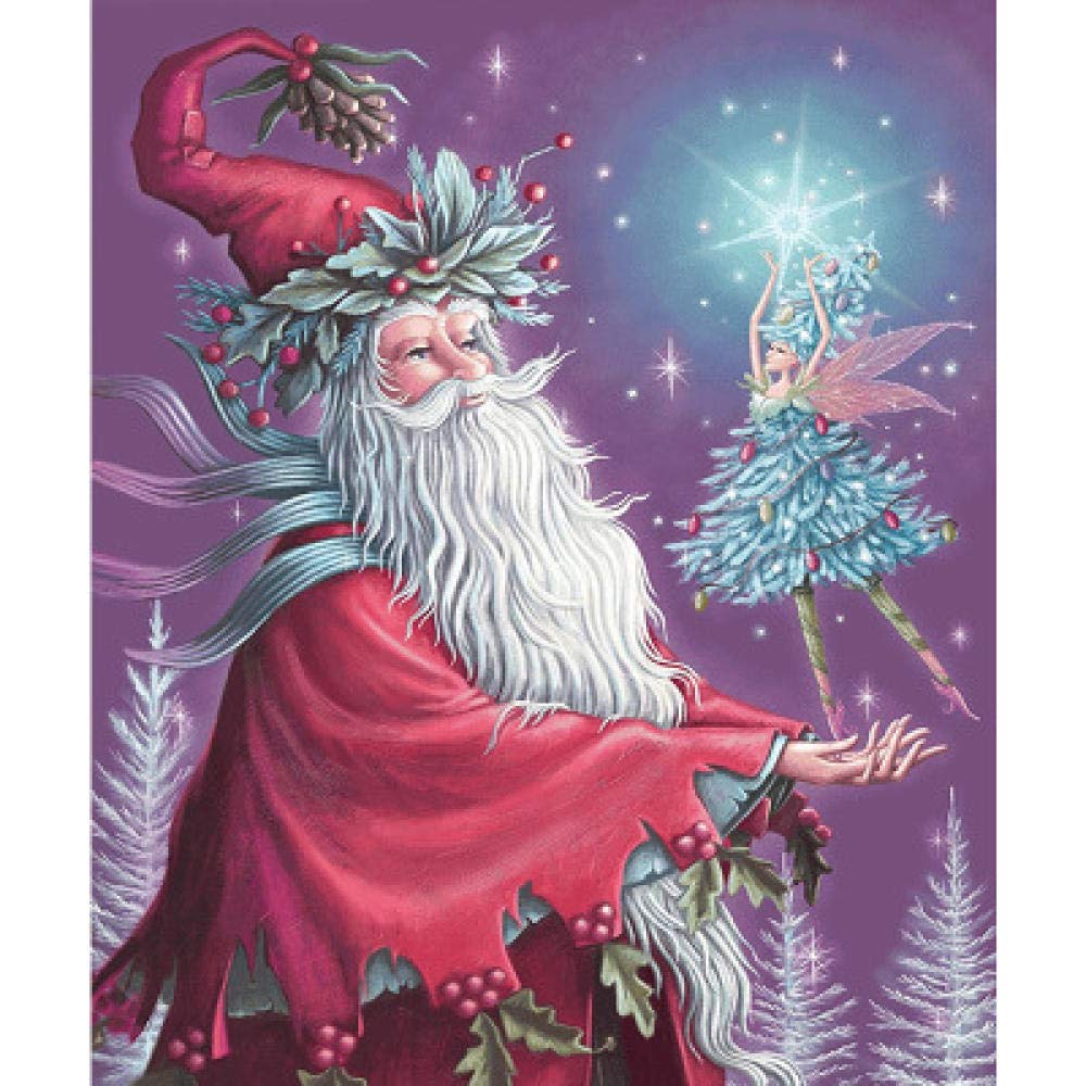 Peinture diamant 5D de Père Noël magique en résine ronde de 50x50cm