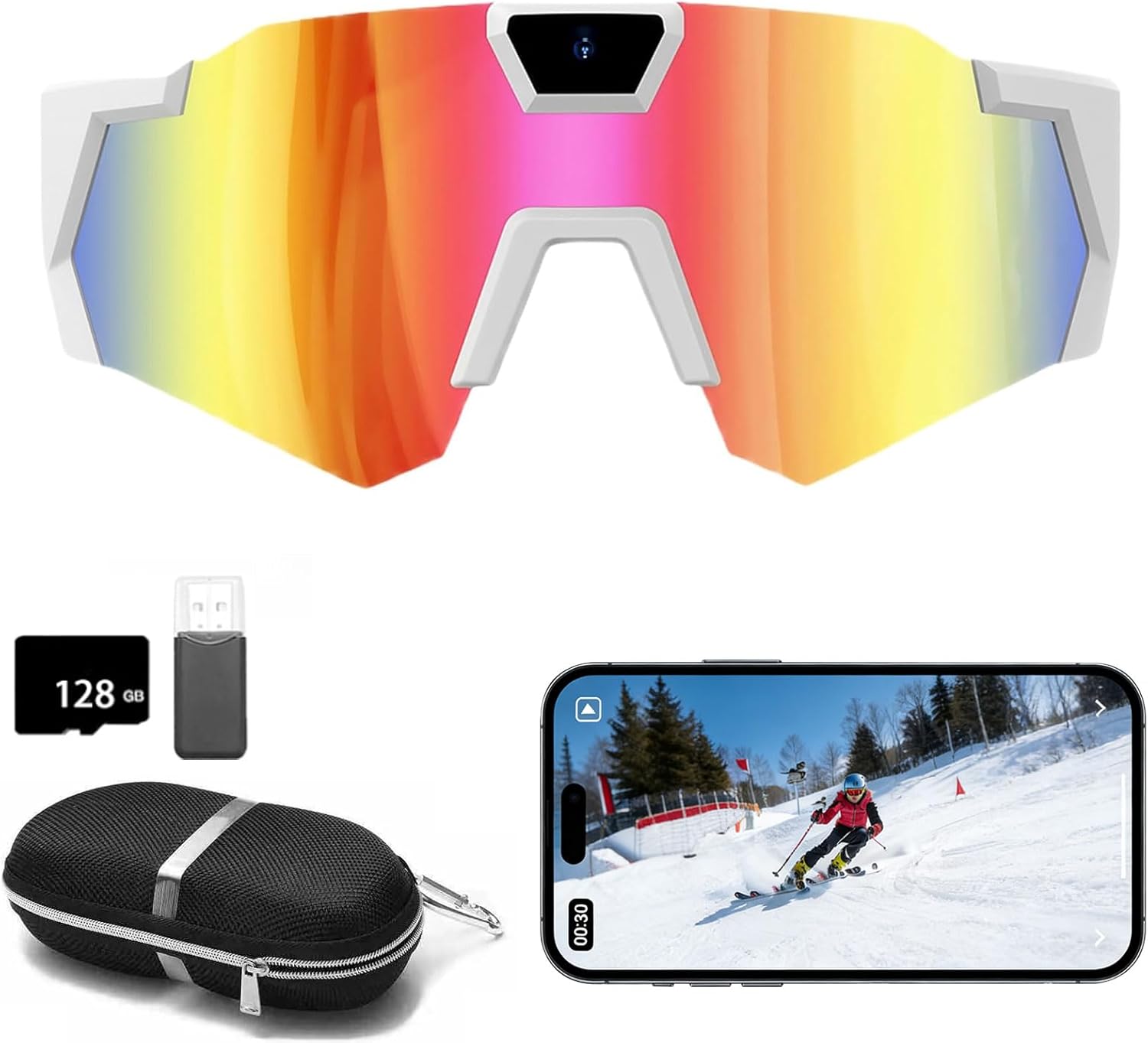 4K POV Sports Glasses with Camera, POV Glasses, Ski Camera, 128G Storage Space, 120° Ultra Wide Angle, Ideal for Sports, Travel & Outdoor Exploration (#B)