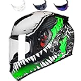 HTLNUZD Full Face Motorcycle Helmet Racing Motocross Helmets with Pinlock Compatible Clear&Tinted Visors DOT Model Approved Street Bike Helmet