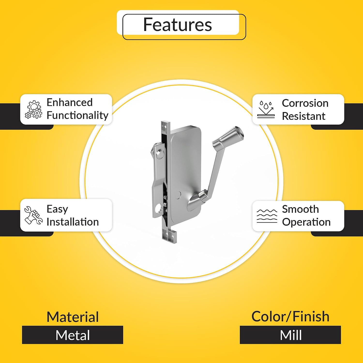Brixwell Awning Operator Straight Arm Contemporary, Right Hand, Metal Construction, Mill Finish, 5-1/4" Mounting Hole Spacing, 1/4-20 Thread Link End, Handle Sold Separately, Awning Hardware