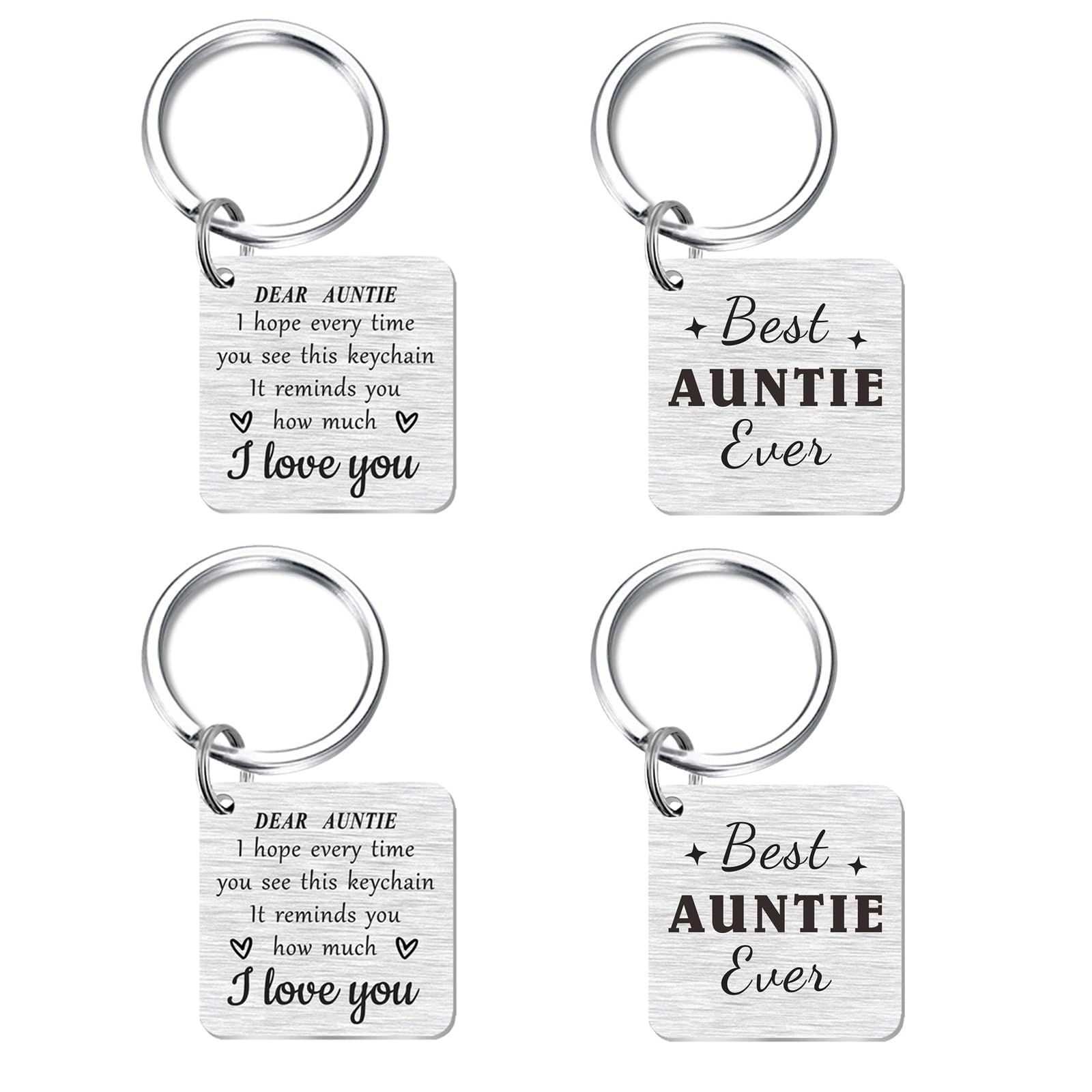 KASTWAVE 4 Pieces Keychain Gift for My Dear Auntie, Happy Birthday Auntie Gift Ideas, Best Aunt Ever Key Chain, Meaningful Gifts for Favorite Aunt from Niece and Nephew