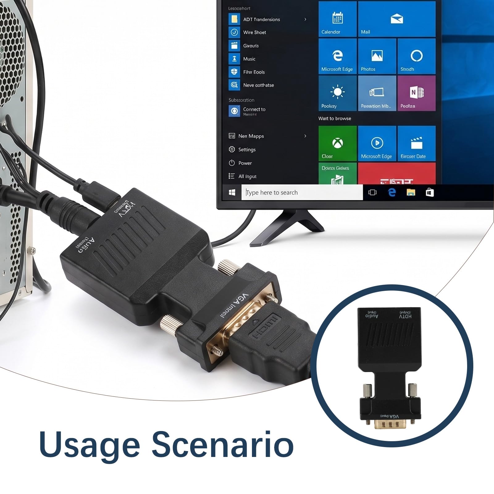 Adapter VGA auf HDMI 1080p mit Audiokabel, VGA-Stecker auf HDMI-Buchse, unterstützt HD-Auflösung, für TV, Monitor, Projektor, Audio über 3,5 mm, Plug and Play