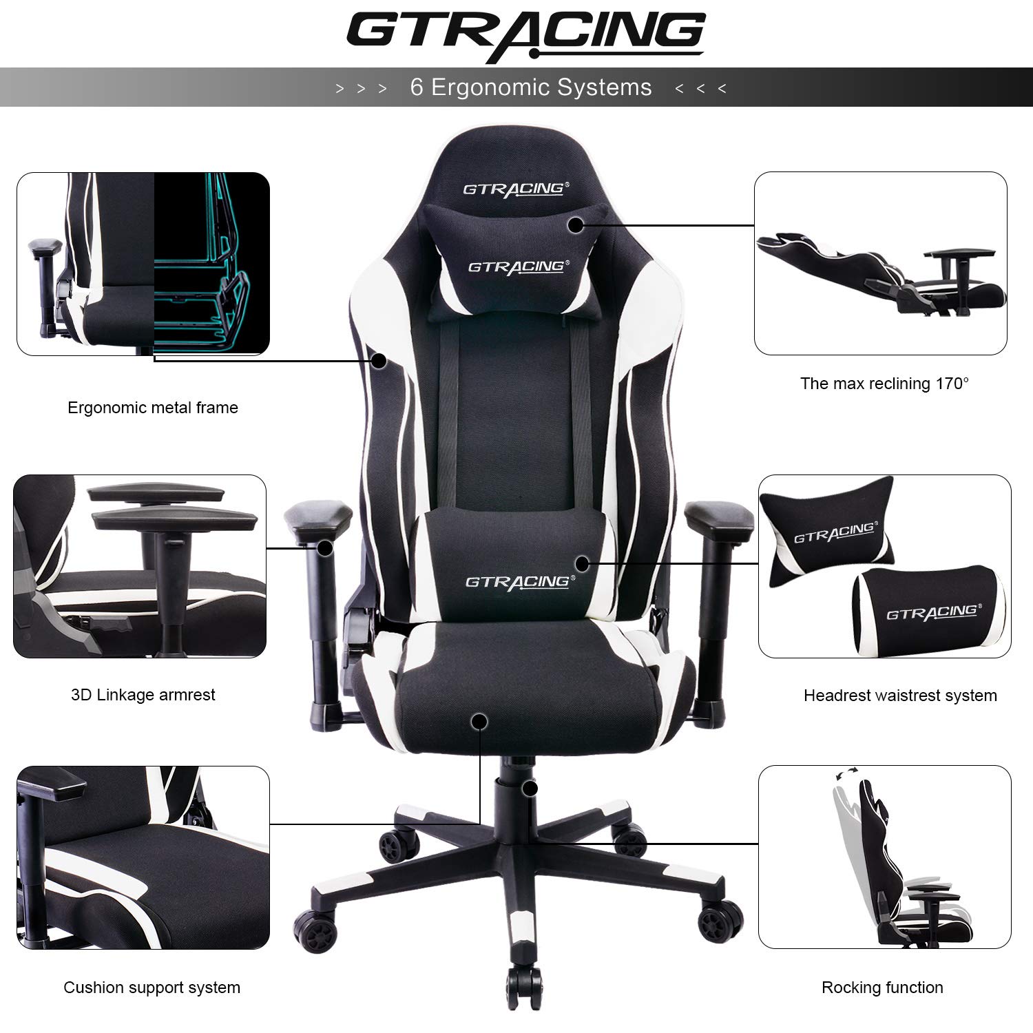 GTRACING Gaming Racing Chair 350lb Adjustable Tilt Back Angle and