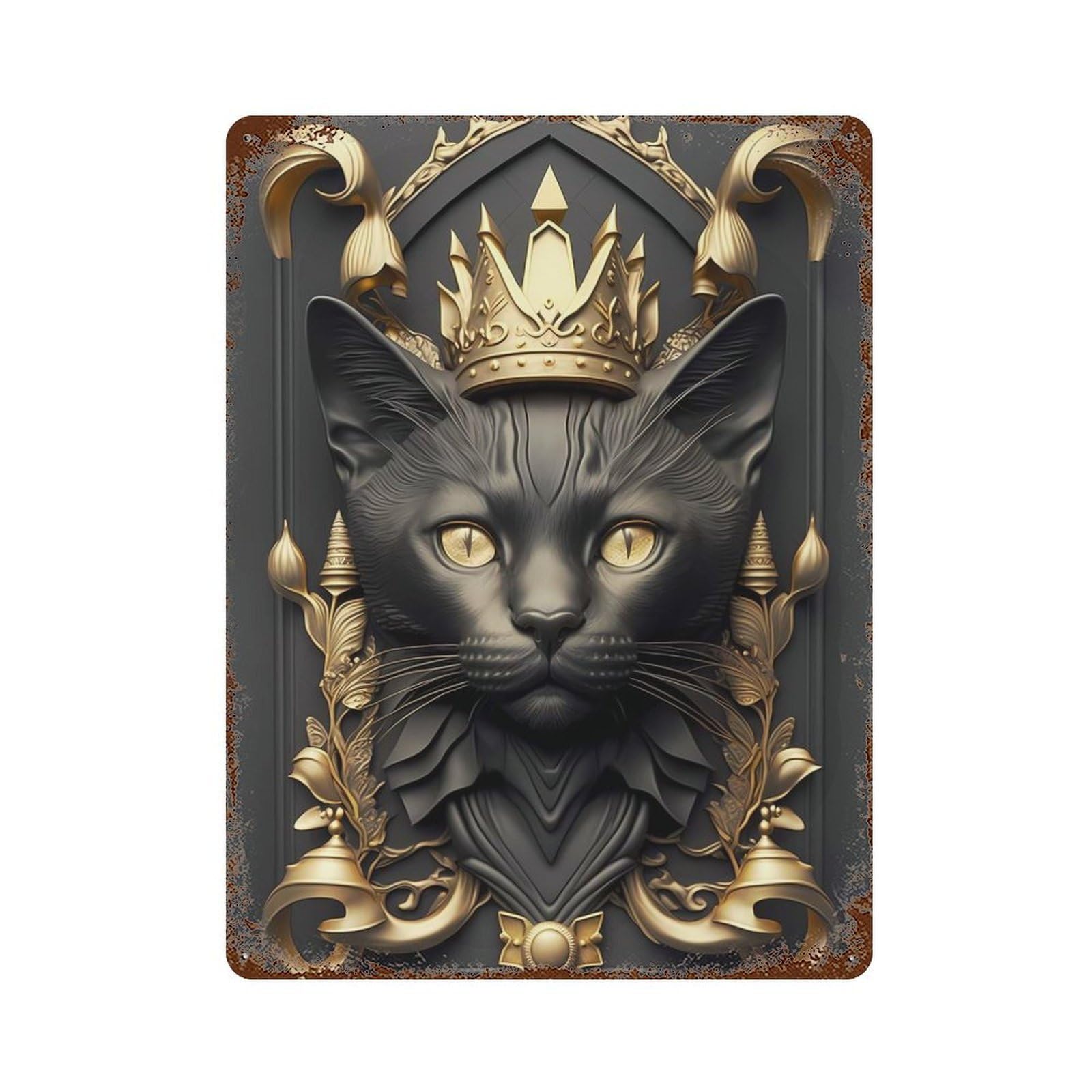 Cat Golden Art Deco 15.7"x11.8" Retro Metal Sign, Vintage Wall Decor for Office, Studio And Wall Decor