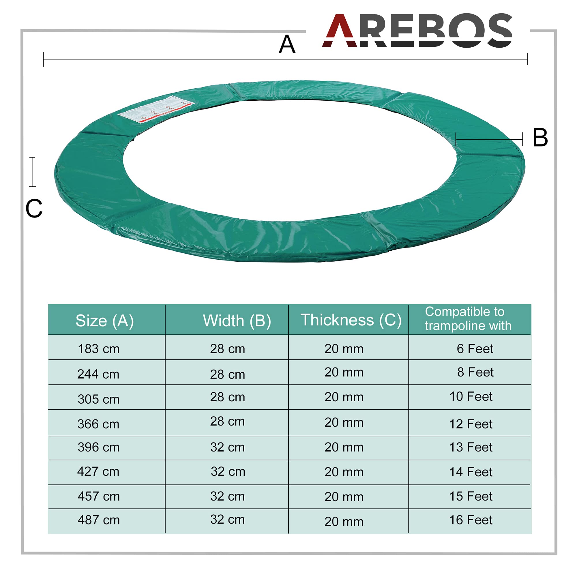 Arebos Copertura per trampolino / 183, 244, 305, 366, 396, 427, 457 o 487 cm/verde