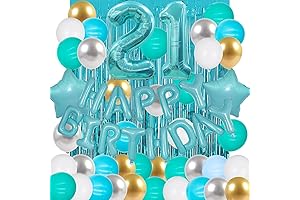 21st Birthday Decorations for Her - Blue, Teal, and Silver