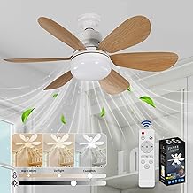 PZCC Ventilateur Plafond, Ventilateur Silencieux Plafond, 40W Lampe Ventilateur Plafond avec Douille E27, 6 Pales, 3 Vitesses, Silencieux, pour Salon, Chambre, Coucher (Grain de bois)