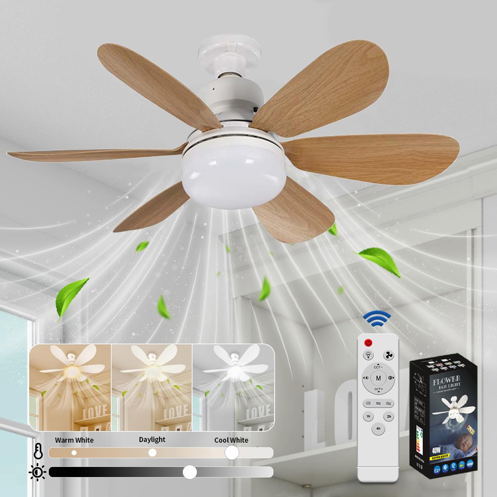 Ventilateur de plafond VHV LED_dimmable_Salon_chambre_coucher_6_pales_3_vitesses_silencieux_lampe_integrée_E27_(Grain_de