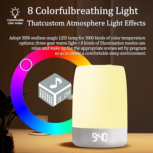 Miniatura 3 de Máquina de ruido blanco para dormir de bebé con luz nocturna, máquina de ruido blanco para niños y adultos, 32 sonidos relajantes, reloj despertador