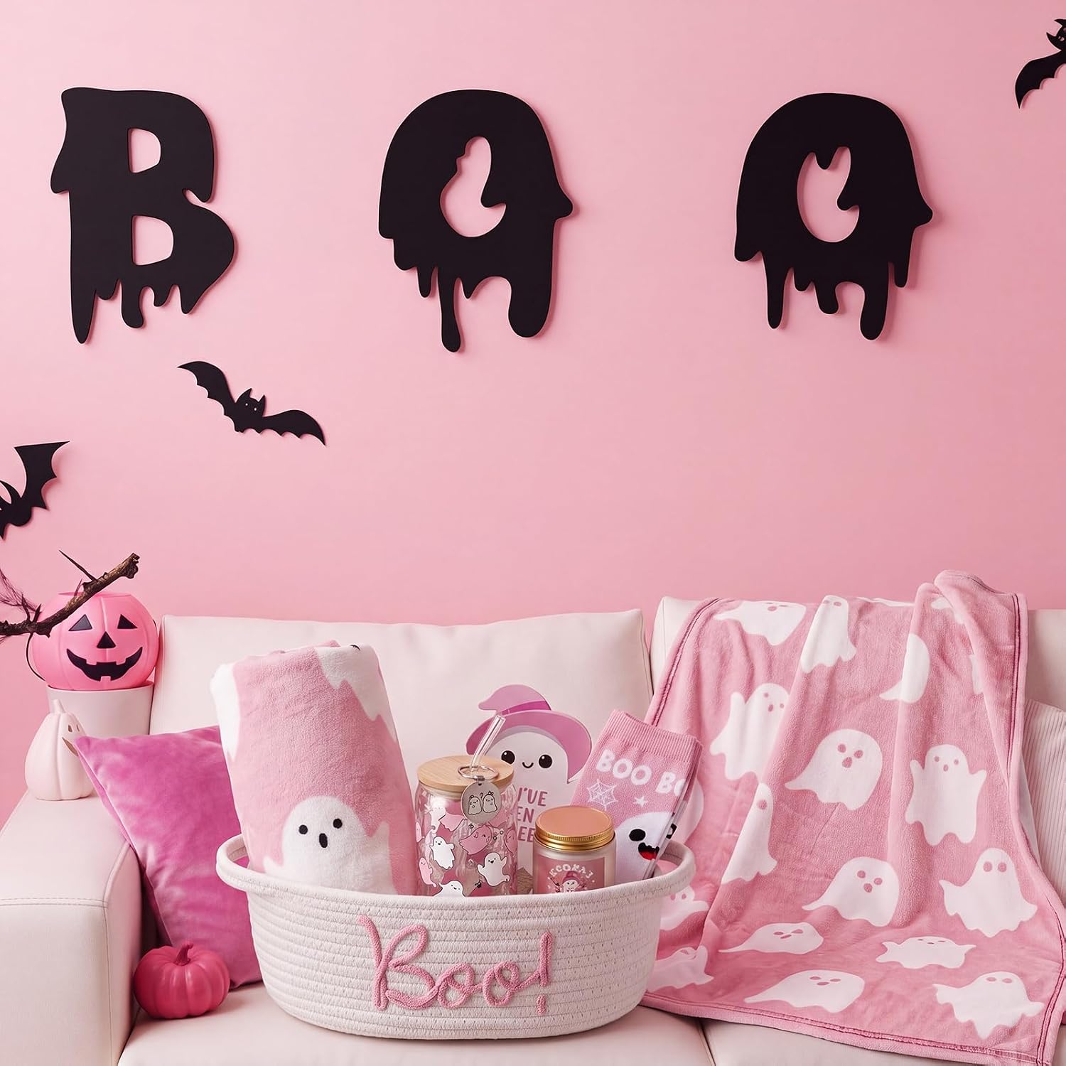 Mindsoft 7 Pcs Halloween Boo Basket Stuffers Boo Basket Gifts, Pink