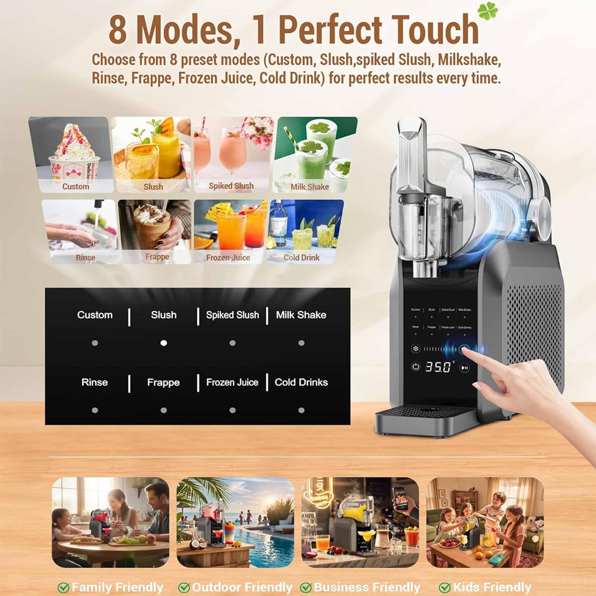 Máquina Maker De 1.8l, Máquina De Granizado Con Pantalla Táctil, 8 Granizados Preestablecidos, No Necesita Hielo, Grosor Ajustable, Programación Previa De 12h, Máquina De Bebidas Congeladas