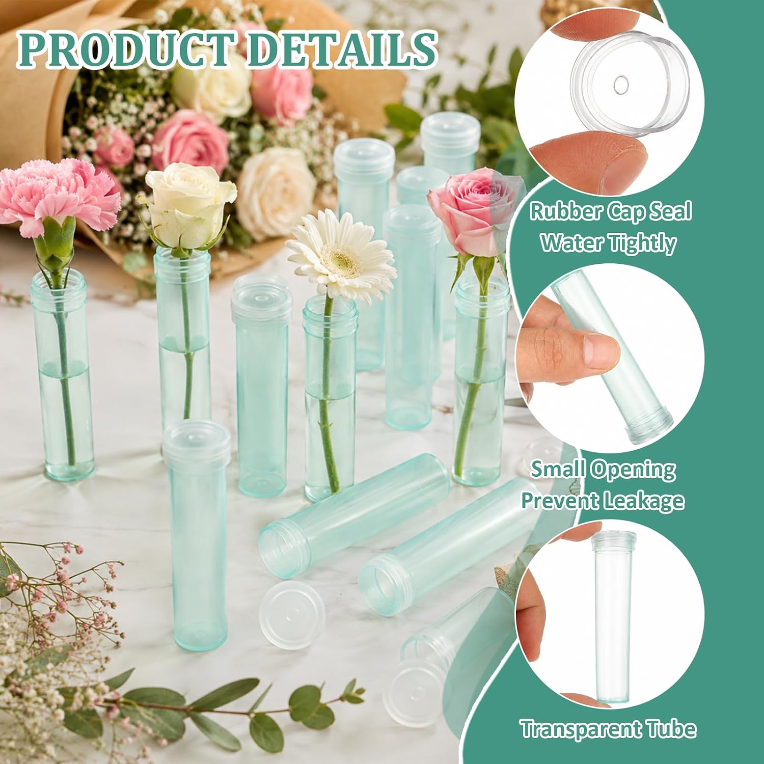 200 PCS Plastic Flower Water Tubes with Caps, 2.8 Inch Clear Floral Water Tubes for Flowers, Flower Stem Water Tubes Water Picks for Fresh Flower Arrangement Decoration