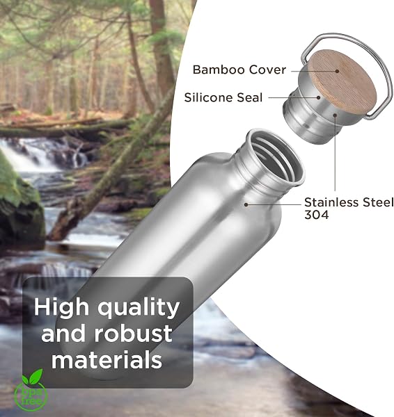 Trinkflasche Edelstahl 1L, Nicht Isolierte Einwandige Edelstahl Trinkflasche, BPA-Frei Auslaufsicher Metall Wasserflasche, Outdoor Trinkflasch für Sprudel, Sport, Schule, Fitness - 3