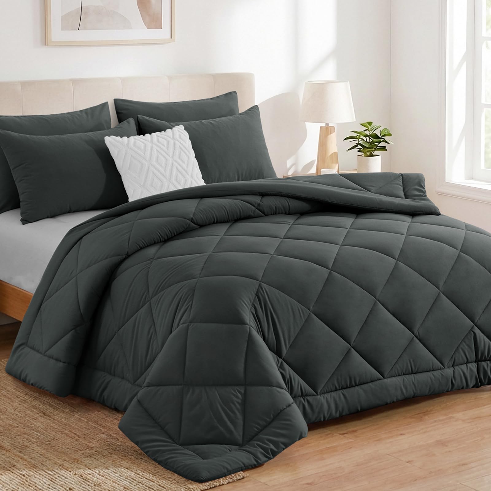 Aisbo Coverless Duvet King Size 10.5 Tog - 230x 220cm, Dark Gray Duvet with 2 Pillowcases Soft Lightweight Comforter Set for All Seasons