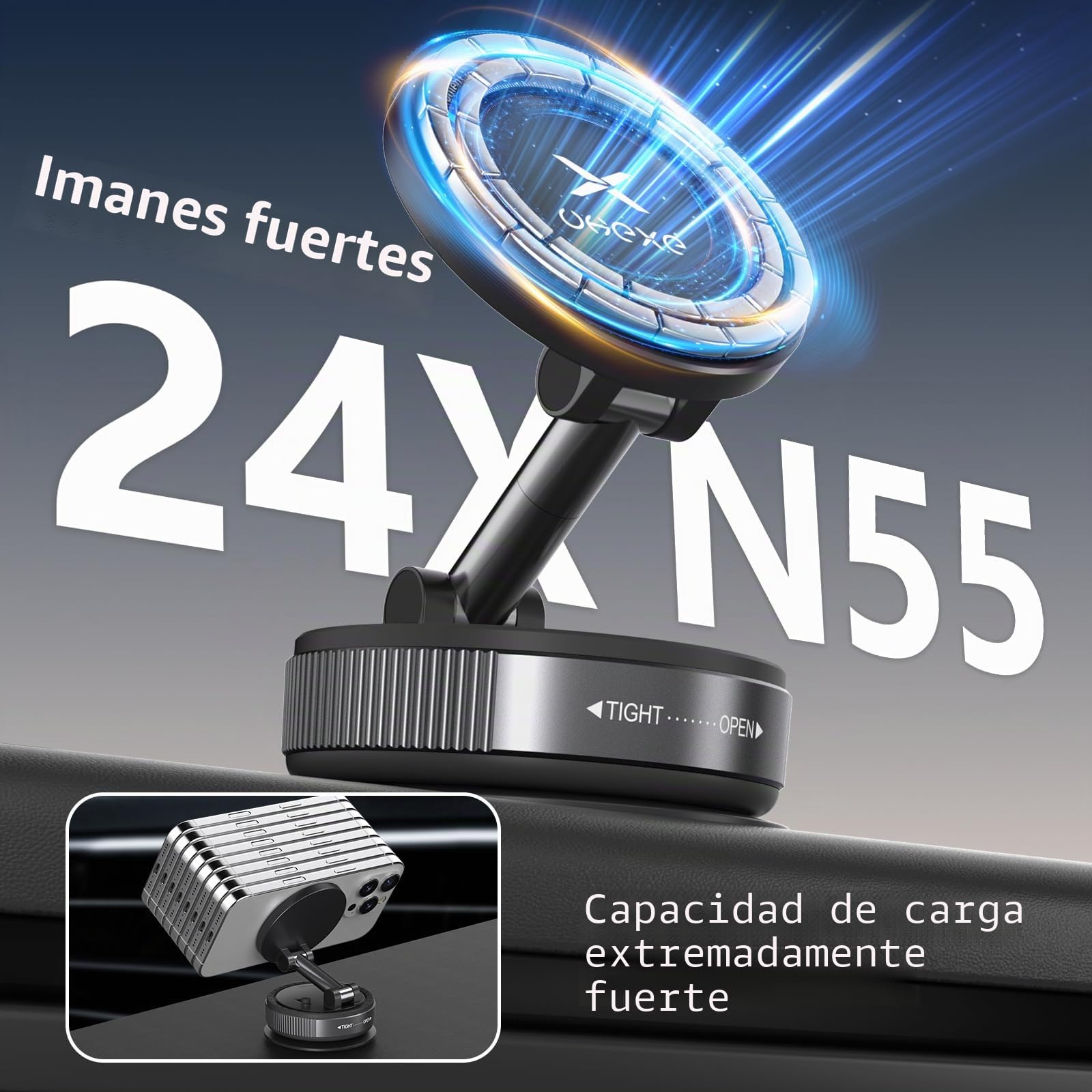 Soporte de teléfono magnético para Coche con Ventosa para Soporte Magsafe, Soporte para teléfono de Coche con Ventosa Ultra Ajustable 360° para iPhone 17 Pro MAX 16 15 14 13 12 Air Plus (Negro)