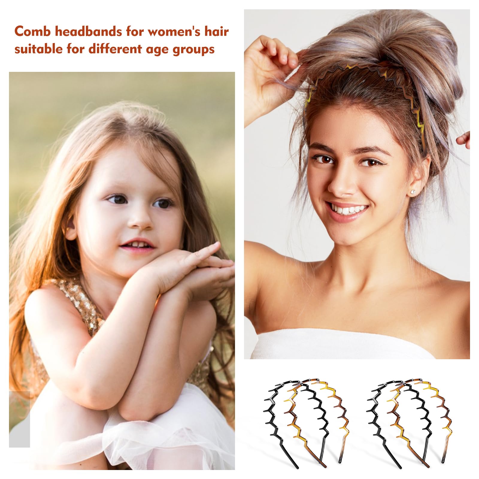 Lot De 2 Bandeaux Tendance En Forme De Dents De Requin En Zigzag Pour Cheveux Olastic Spa Noir