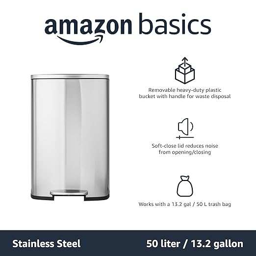 Cesto para basura rectangular de acero inoxidable cepillado 50 L miniatura 5