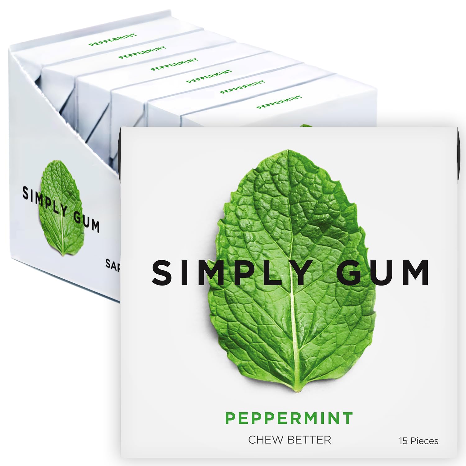 Peppermint, Plastic-Free Natural Chewing Gum, 6 Pack (90 Pieces) | Vegan, Kosher, Non GMO, Aspartame Free and Sorbitol Free