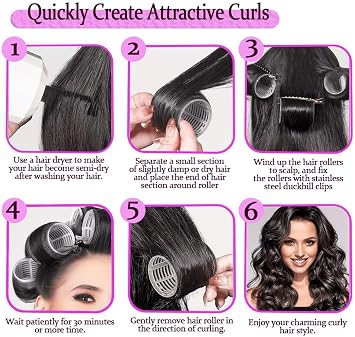 50 Pcs hair rollers of self-grip for long, medium, short hair with 4 Sizes (60/48/36/25mm) Rollers (6 jumbo, 6 large, 6 medium, and 6 small rollers plus 1 storage bag) and 24 pieces of hair clips