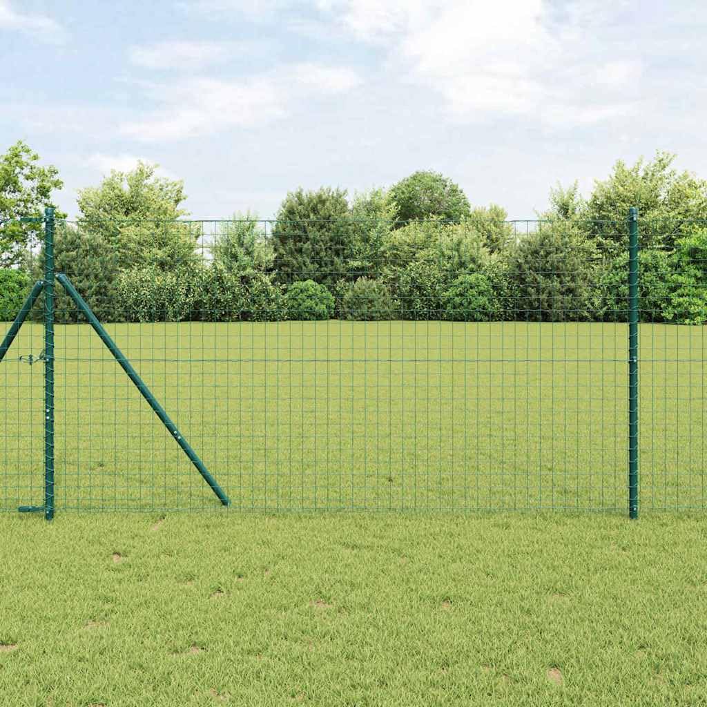 Juego de 52 postes de valla de acero con recubrimiento en polvo verde con estaca, travesaños, cerrojo y soporte para jardín, terraza