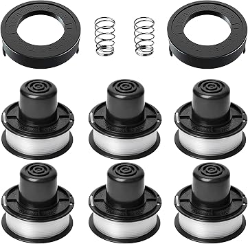 0.065" 20ft Trimmer String Spool Line Compatible with Black+Decker RS-136 ST4500 ST1000 ST4000 GE600 CST800 ST6800 Weed Replacement Eater Spool 6 Spools Plus 2 Caps and 2 Springs