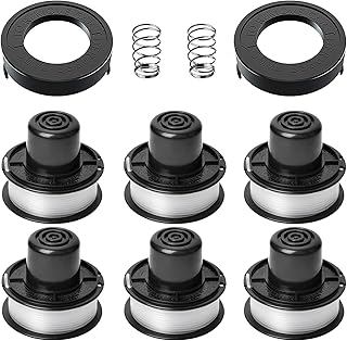 6 Pack 0.065" 20ft Trimmer String Spool Line Compatible with Black+Decker RS-136 ST4500 ST1000 ST4000 GE600 CST800 ST6800 Weed Replacement Eater Spools (6 Spool + 2 Cap + 2 Spring)