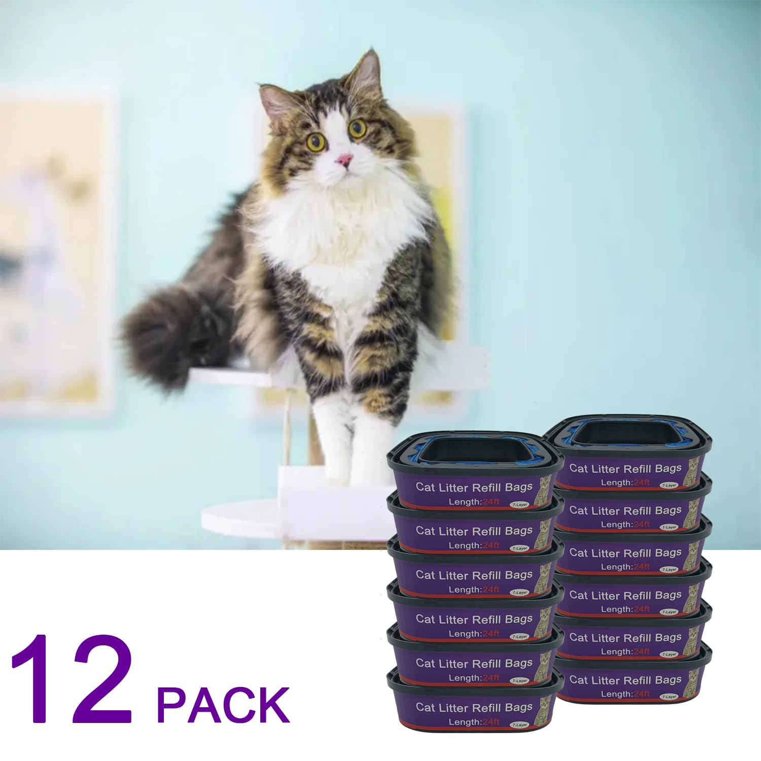 Cartucho de bolsas de repuesto para arena para gatos Genie Cat Litter Standard, Plus y XL, paquete de 12