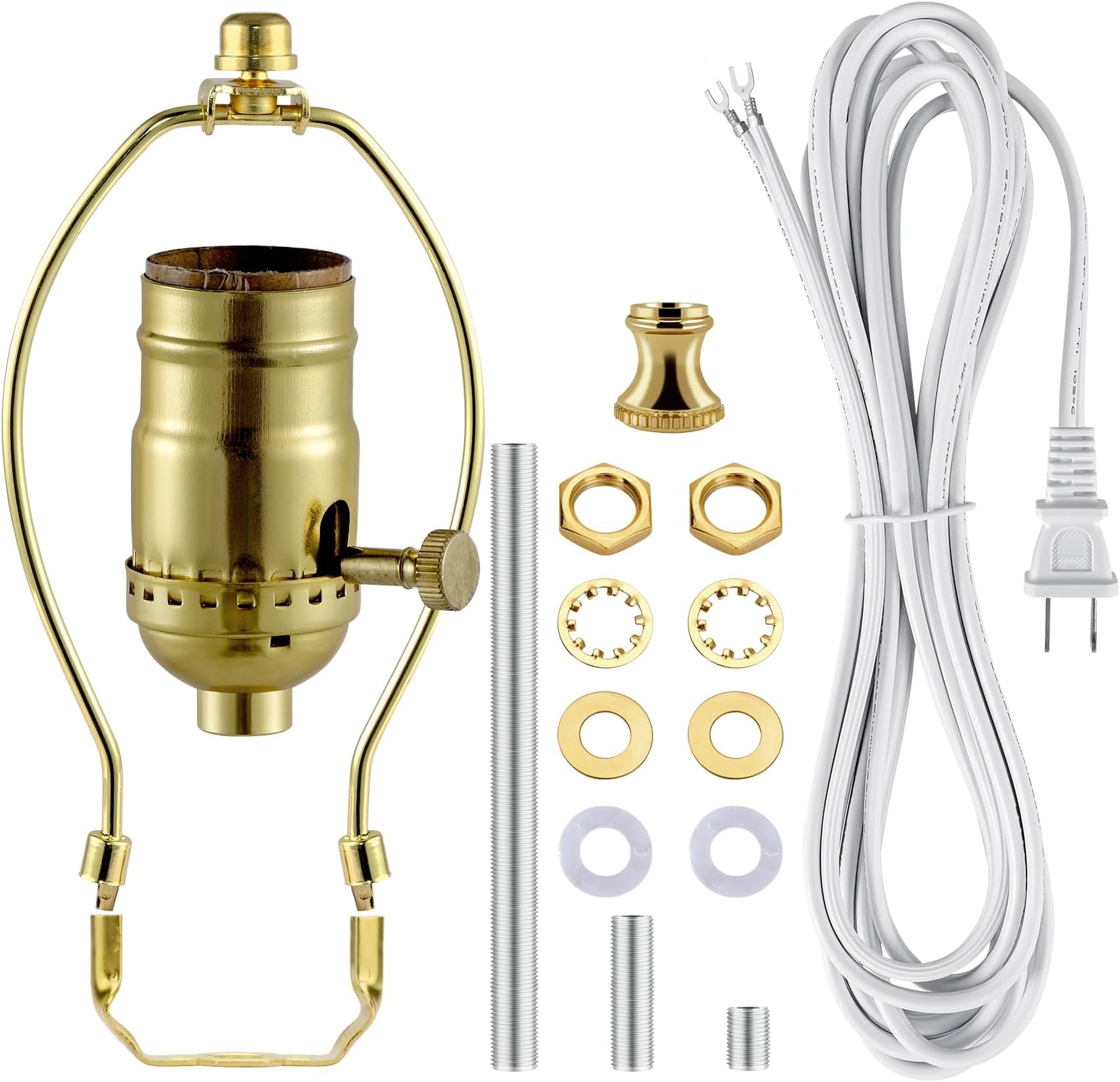 Lamp Making Kit,Make a Lamp or Repair Kit,3-Way Lamp Socket with Matching Cord Lamp Harp Set,Lamp Wiring Kit for Table Floor Lamp,Essential Hardware for DIY Lamp Design or Repair (Gold, 1)
