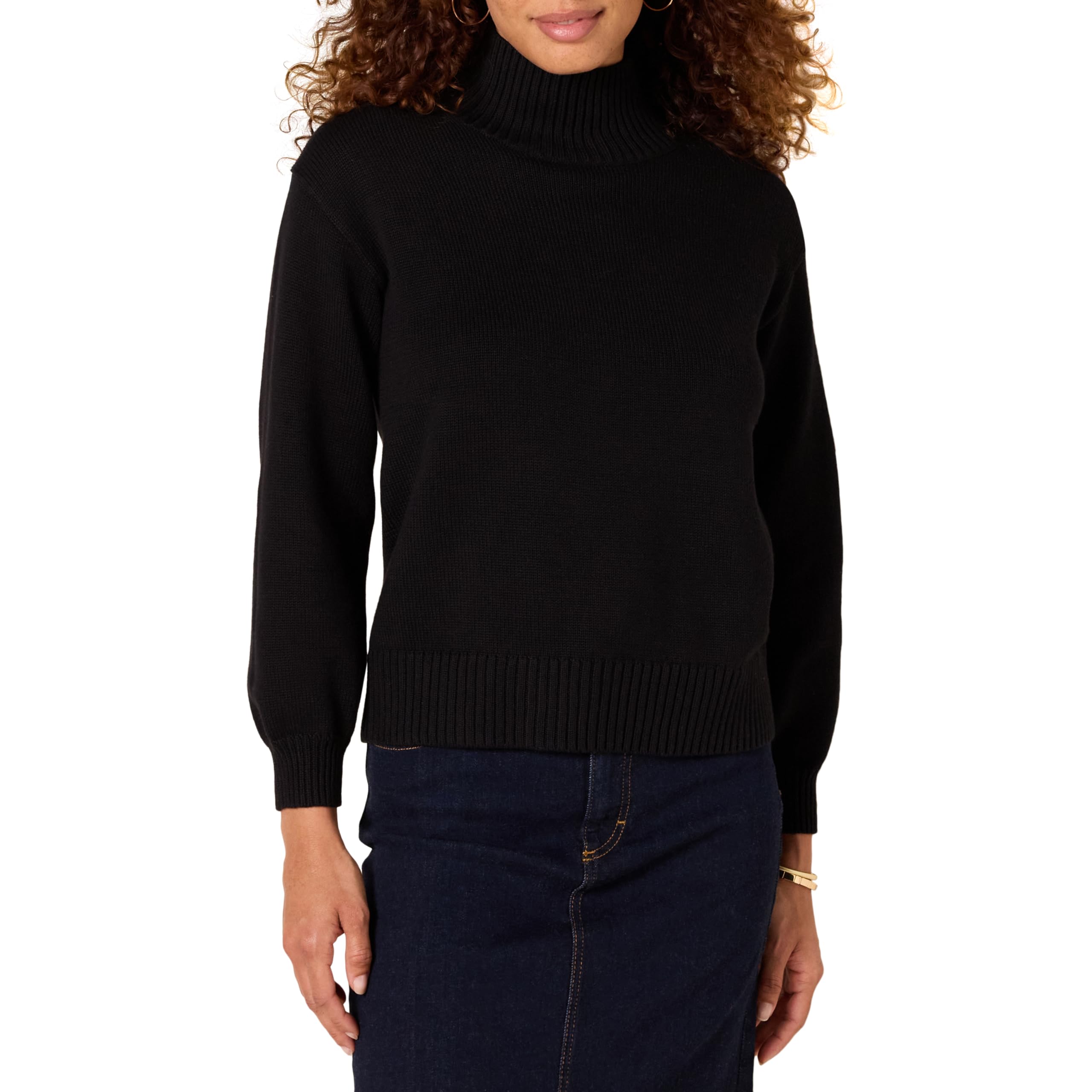 Amazon Essentials Women's Pull-Over Funnel Neck Cotton Jumper (Available in Plus Size), Black, XS
