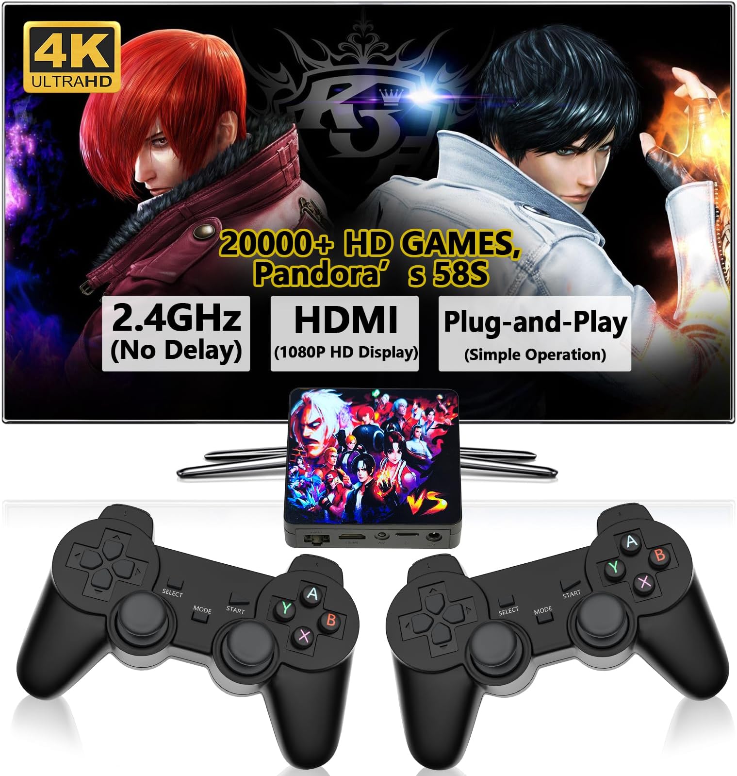 20000 in 1 WiFi Game Box 58S Arcade Stick Retro Game Console,Plug and Play,10 Emulators,4K HDMI Output,Dual 2.4G Wireless Controllers