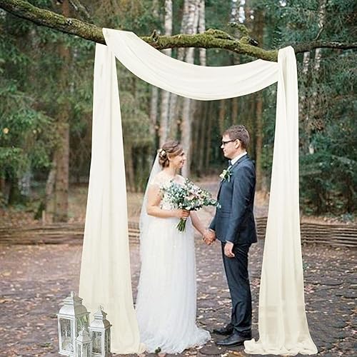 Miniatura 2 de AMZLOKAE Elegantes cortinas de arco de boda de gasa marfil de 18 pies  2 paneles  6 yardas de tela transparente para bodas, fiestas, decoraciones de