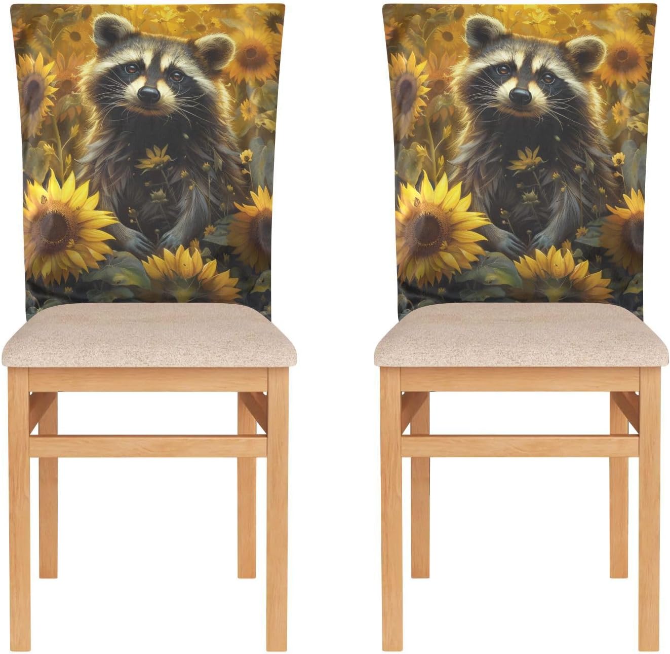 ALAZA Raccoon in A Sunflower Field Chair Back Cover Set of 6, Washable Reusable Removable Chair Slipcovers Decorative Chair Cover for Home Kitchen Wedding Party