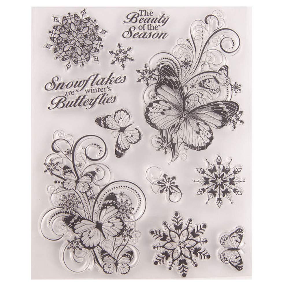Arriettycraft Merry Christmas Christmas Snowflakes Butterfly Christmas Greetings Sentiment Clear Stamps For Christmas Cards Making Decoration And Scrapbooking Rubber Stamps For Craft