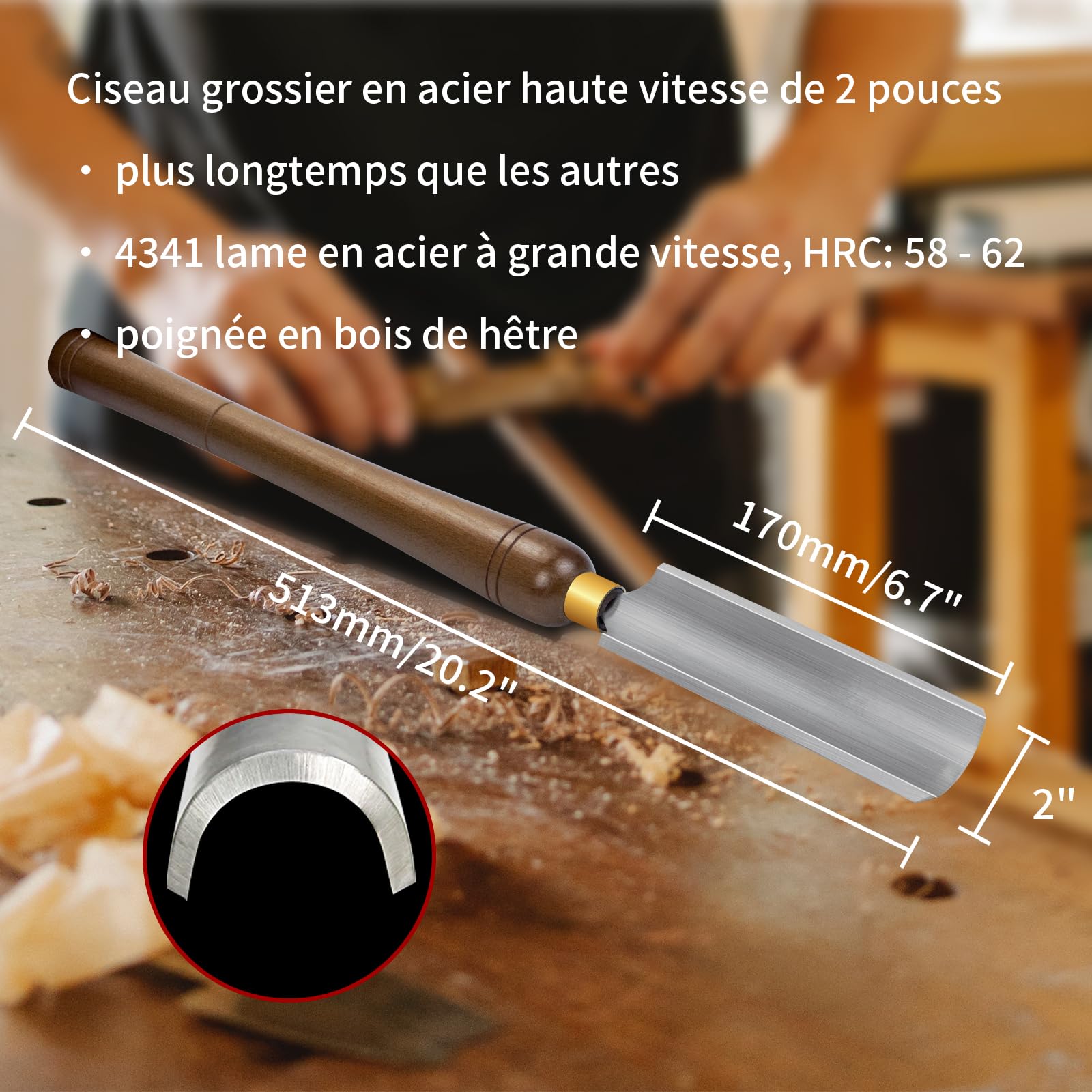 Outils de Tournage du Bois, Ciseau de Tour 2 Pouces HSS, Gouge d'Ébauche pour Tournage