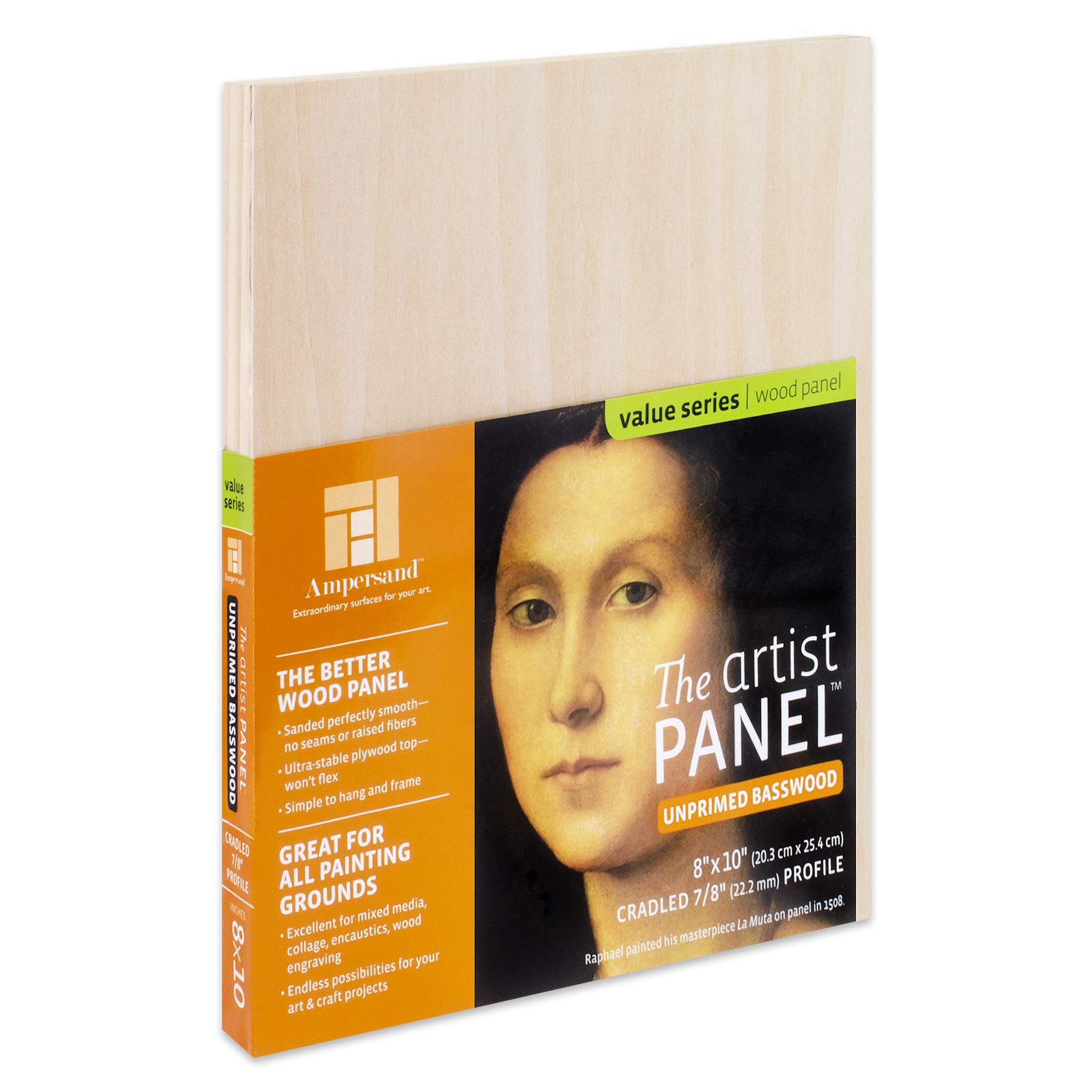 Ampersand Art SupplyUnprimed Basswood Artist Panel 7/8" Cradled Profile 8"x10"