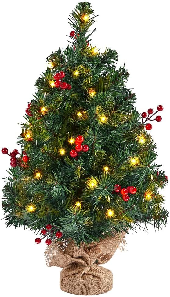 Prelit Artificial Christmas Tree ,40cm Mini Frosted Tabletop Xmas Tree